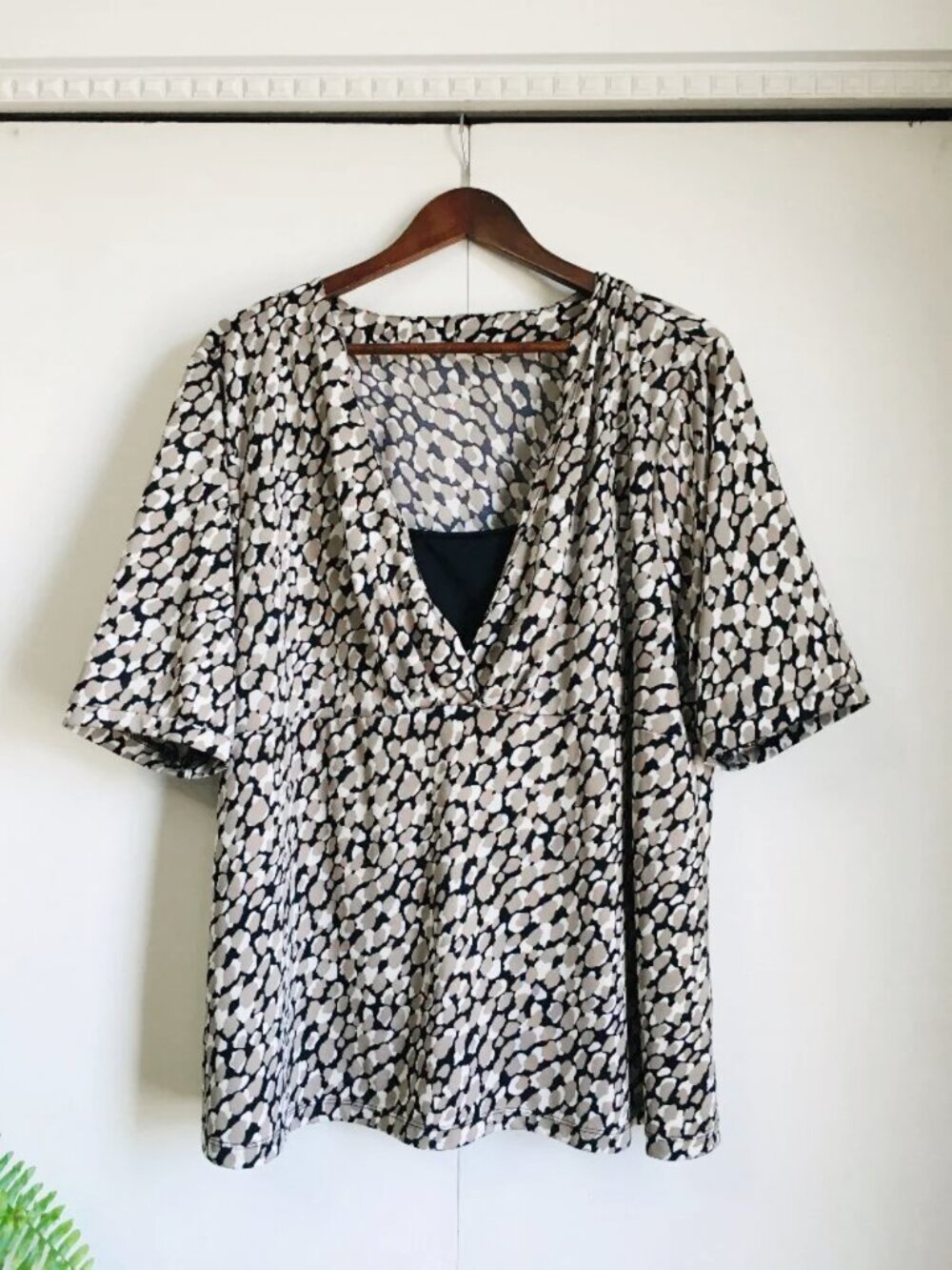 George of the Jungle Cheetah Spot V-Neck Blouse Tee with Faux Camisole - 3X